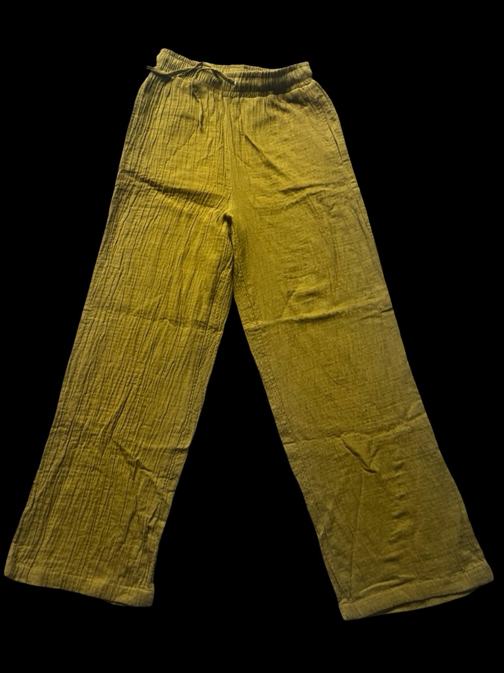 Relaxed Wide Leg Linen-Blend Pants in Mustard XS